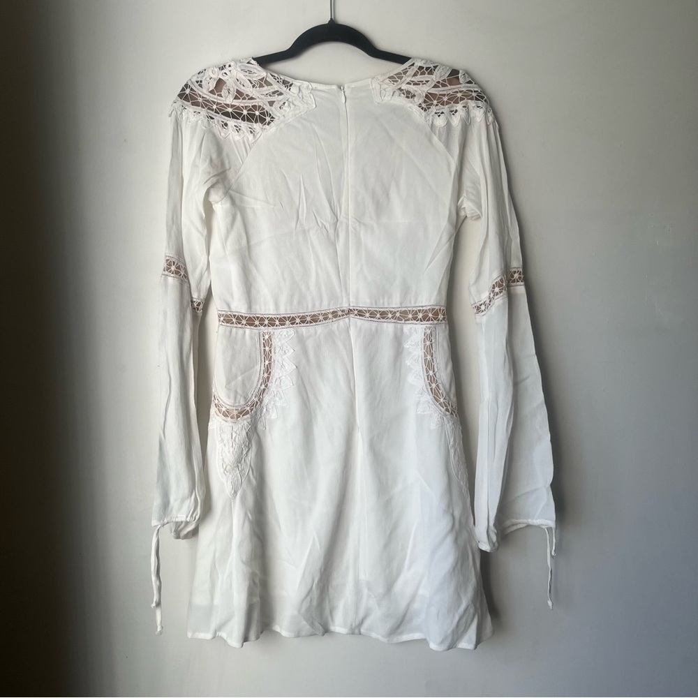 For Love & Lemons x Revolve White Long Sleeve Crochet Lace Detail Mini Dress M - Picture 9 of 9